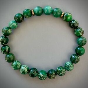 Green Sea Sediment Jasper and Emerald Green Quartz Handcrafted Bead Bracelet